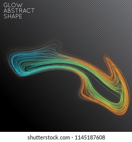 Abstract curved lines shape isolated on transparent black background. Bright colorful gradient blend creates liquid motion with transparent glow. Energy power plasma with futuristic edge blur effect.