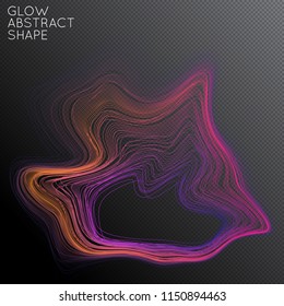 Abstract curved lines shape isolated on transparent black background. Bright colorful gradient blend creates liquid motion with transparent glow. Energy power plasma with futuristic edge blur effect.