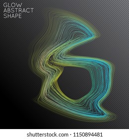 Abstract curved lines shape isolated on transparent black background. Bright colorful gradient blend creates liquid motion with transparent glow. Energy power plasma with futuristic edge blur effect.