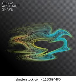 Abstract curved lines shape isolated on transparent black background. Bright colorful gradient blend creates liquid motion with transparent glow. Energy power plasma with futuristic edge blur effect.