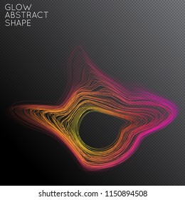 Abstract curved lines shape isolated on transparent black background. Bright colorful gradient blend creates liquid motion with transparent glow. Energy power plasma with futuristic edge blur effect.