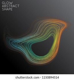 Abstract curved lines shape isolated on transparent black background. Bright colorful gradient blend creates liquid motion with transparent glow. Energy power plasma with futuristic edge blur effect.