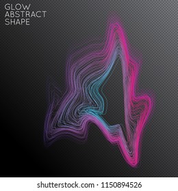 Abstract curved lines shape isolated on transparent black background. Bright colorful gradient blend creates liquid motion with transparent glow. Energy power plasma with futuristic edge blur effect.
