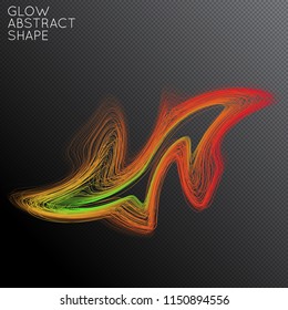 Abstract curved lines shape isolated on transparent black background. Bright colorful gradient blend creates liquid motion with transparent glow. Energy power plasma with futuristic edge blur effect.