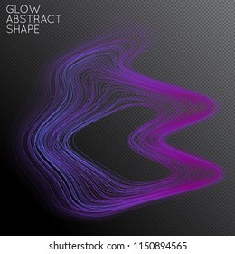 Abstract curved lines shape isolated on transparent black background. Bright colorful gradient blend creates liquid motion with transparent glow. Energy power plasma with futuristic edge blur effect.