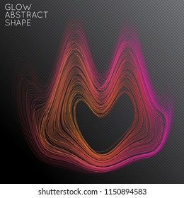 Abstract curved lines shape isolated on transparent black background. Bright colorful gradient blend creates liquid motion with transparent glow. Energy power plasma with futuristic edge blur effect.
