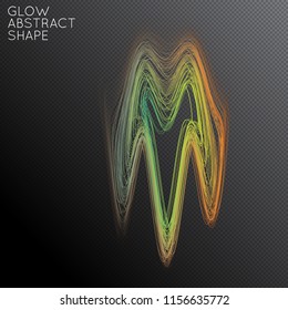 Abstract curved lines shape isolated on transparent black background. Bright colorful gradient blend creates liquid motion with transparent glow. Energy power plasma with futuristic edge blur effect.