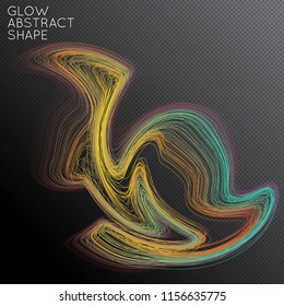 Abstract curved lines shape isolated on transparent black background. Bright colorful gradient blend creates liquid motion with transparent glow. Energy power plasma with futuristic edge blur effect.