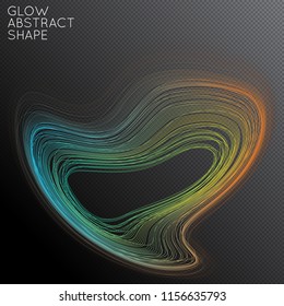 Abstract curved lines shape isolated on transparent black background. Bright colorful gradient blend creates liquid motion with transparent glow. Energy power plasma with futuristic edge blur effect.