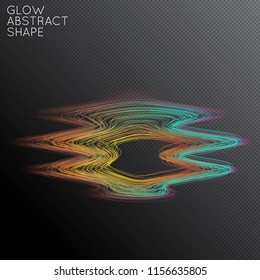 Abstract curved lines shape isolated on transparent black background. Bright colorful gradient blend creates liquid motion with transparent glow. Energy power plasma with futuristic edge blur effect.