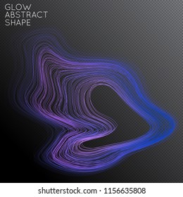 Abstract curved lines shape isolated on transparent black background. Bright colorful gradient blend creates liquid motion with transparent glow. Energy power plasma with futuristic edge blur effect.