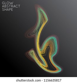 Abstract curved lines shape isolated on transparent black background. Bright colorful gradient blend creates liquid motion with transparent glow. Energy power plasma with futuristic edge blur effect.