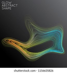 Abstract curved lines shape isolated on transparent black background. Bright colorful gradient blend creates liquid motion with transparent glow. Energy power plasma with futuristic edge blur effect.