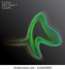 Abstract curved lines shape isolated on transparent black background. Bright colorful gradient blend creates liquid motion with transparent glow. Energy power plasma with futuristic edge blur effect.