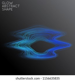 Abstract curved lines shape isolated on transparent black background. Bright colorful gradient blend creates liquid motion with transparent glow. Energy power plasma with futuristic edge blur effect.