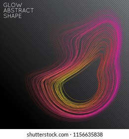 Abstract curved lines shape isolated on transparent black background. Bright colorful gradient blend creates liquid motion with transparent glow. Energy power plasma with futuristic edge blur effect.