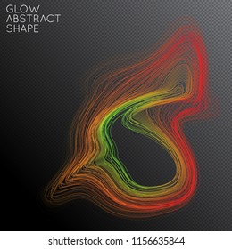 Abstract curved lines shape isolated on transparent black background. Bright colorful gradient blend creates liquid motion with transparent glow. Energy power plasma with futuristic edge blur effect.