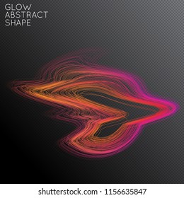 Abstract curved lines shape isolated on transparent black background. Bright colorful gradient blend creates liquid motion with transparent glow. Energy power plasma with futuristic edge blur effect.