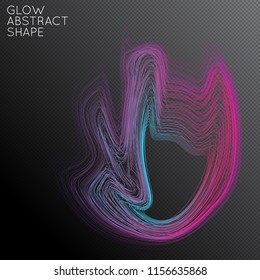 Abstract curved lines shape isolated on transparent black background. Bright colorful gradient blend creates liquid motion with transparent glow. Energy power plasma with futuristic edge blur effect.
