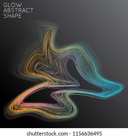 Abstract curved lines shape isolated on transparent black background. Bright colorful gradient blend creates liquid motion with transparent glow. Energy power plasma with futuristic edge blur effect.