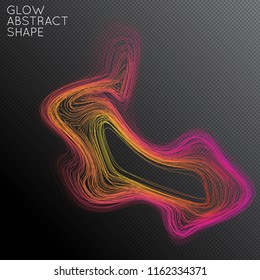 Abstract curved lines shape isolated on transparent black background. Bright colorful gradient blend creates liquid motion with transparent glow. Energy power plasma with futuristic edge blur effect.