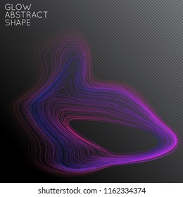 Abstract curved lines shape isolated on transparent black background. Bright colorful gradient blend creates liquid motion with transparent glow. Energy power plasma with futuristic edge blur effect.