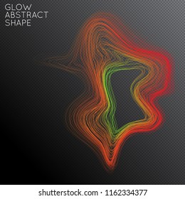 Abstract curved lines shape isolated on transparent black background. Bright colorful gradient blend creates liquid motion with transparent glow. Energy power plasma with futuristic edge blur effect.