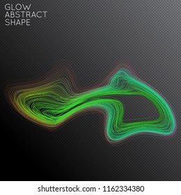 Abstract curved lines shape isolated on transparent black background. Bright colorful gradient blend creates liquid motion with transparent glow. Energy power plasma with futuristic edge blur effect.