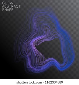 Abstract curved lines shape isolated on transparent black background. Bright colorful gradient blend creates liquid motion with transparent glow. Energy power plasma with futuristic edge blur effect.