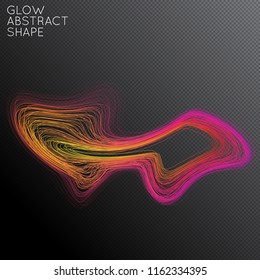 Abstract curved lines shape isolated on transparent black background. Bright colorful gradient blend creates liquid motion with transparent glow. Energy power plasma with futuristic edge blur effect.