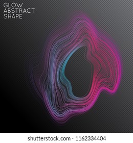 Abstract curved lines shape isolated on transparent black background. Bright colorful gradient blend creates liquid motion with transparent glow. Energy power plasma with futuristic edge blur effect.
