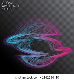 Abstract curved lines shape isolated on transparent black background. Bright colorful gradient blend creates liquid motion with transparent glow. Energy power plasma with futuristic edge blur effect.