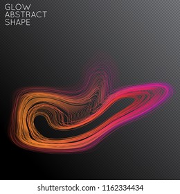 Abstract curved lines shape isolated on transparent black background. Bright colorful gradient blend creates liquid motion with transparent glow. Energy power plasma with futuristic edge blur effect.