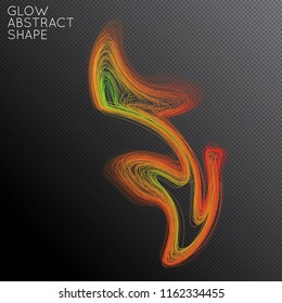 Abstract curved lines shape isolated on transparent black background. Bright colorful gradient blend creates liquid motion with transparent glow. Energy power plasma with futuristic edge blur effect.