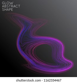 Abstract curved lines shape isolated on transparent black background. Bright colorful gradient blend creates liquid motion with transparent glow. Energy power plasma with futuristic edge blur effect.