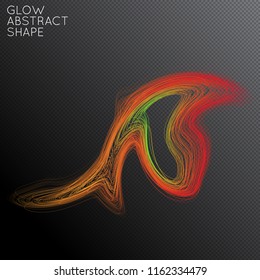 Abstract curved lines shape isolated on transparent black background. Bright colorful gradient blend creates liquid motion with transparent glow. Energy power plasma with futuristic edge blur effect.
