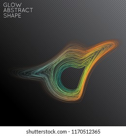 Abstract curved lines shape isolated on transparent black background. Bright colorful gradient blend creates liquid motion with transparent glow. Energy power plasma with futuristic edge blur effect.