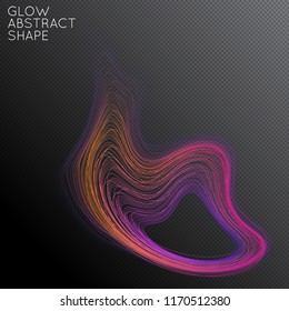 Abstract curved lines shape isolated on transparent black background. Bright colorful gradient blend creates liquid motion with transparent glow. Energy power plasma with futuristic edge blur effect.