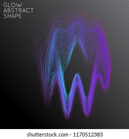 Abstract curved lines shape isolated on transparent black background. Bright colorful gradient blend creates liquid motion with transparent glow. Energy power plasma with futuristic edge blur effect.