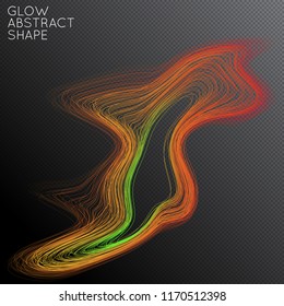 Abstract curved lines shape isolated on transparent black background. Bright colorful gradient blend creates liquid motion with transparent glow. Energy power plasma with futuristic edge blur effect.