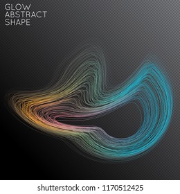Abstract curved lines shape isolated on transparent black background. Bright colorful gradient blend creates liquid motion with transparent glow. Energy power plasma with futuristic edge blur effect.
