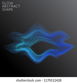 Abstract curved lines shape isolated on transparent black background. Bright colorful gradient blend creates liquid motion with transparent glow. Energy power plasma with futuristic edge blur effect.