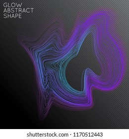 Abstract curved lines shape isolated on transparent black background. Bright colorful gradient blend creates liquid motion with transparent glow. Energy power plasma with futuristic edge blur effect.