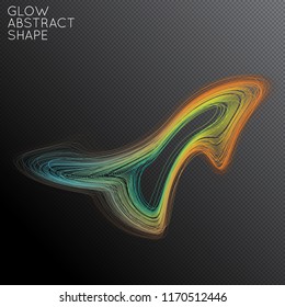 Abstract curved lines shape isolated on transparent black background. Bright colorful gradient blend creates liquid motion with transparent glow. Energy power plasma with futuristic edge blur effect.