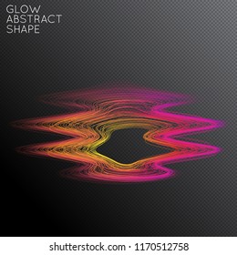 Abstract curved lines shape isolated on transparent black background. Bright colorful gradient blend creates liquid motion with transparent glow. Energy power plasma with futuristic edge blur effect.