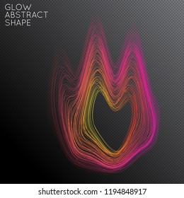 Abstract curved lines shape isolated on transparent black background. Bright colorful gradient blend creates liquid motion with transparent glow. Energy power plasma with futuristic edge blur effect.