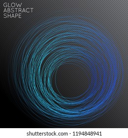 Abstract curved lines shape isolated on transparent black background. Bright colorful gradient blend creates liquid motion with transparent glow. Energy power plasma with futuristic edge blur effect.