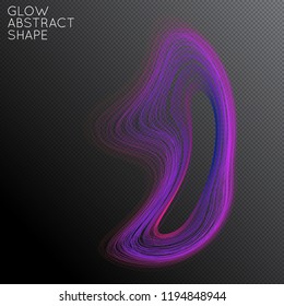 Abstract curved lines shape isolated on transparent black background. Bright colorful gradient blend creates liquid motion with transparent glow. Energy power plasma with futuristic edge blur effect.
