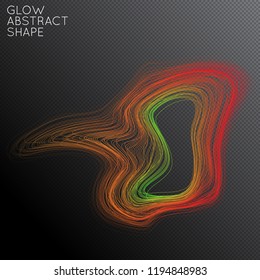 Abstract curved lines shape isolated on transparent black background. Bright colorful gradient blend creates liquid motion with transparent glow. Energy power plasma with futuristic edge blur effect.