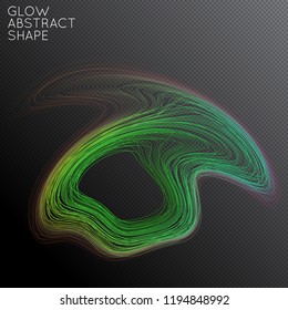 Abstract curved lines shape isolated on transparent black background. Bright colorful gradient blend creates liquid motion with transparent glow. Energy power plasma with futuristic edge blur effect.